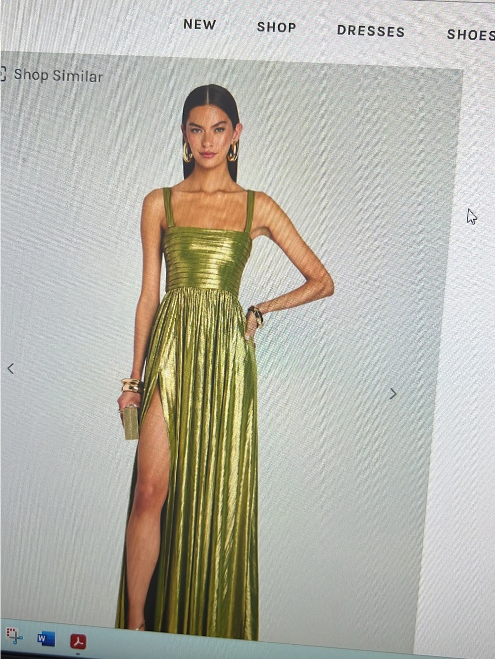 Retrofete Metallic Olive Green Maxi Dress with High Slit